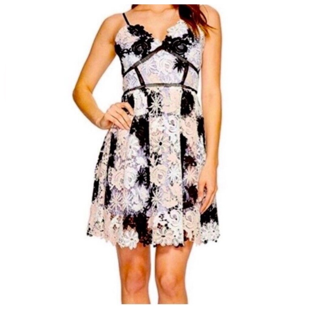 Star Crossed Lovers Crochet Lace Spaghetti Strap A-line Dress Cocktail Medium M